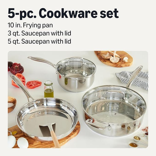 Amazon Basics Stainless Steel Cookware Set, 5-Piece